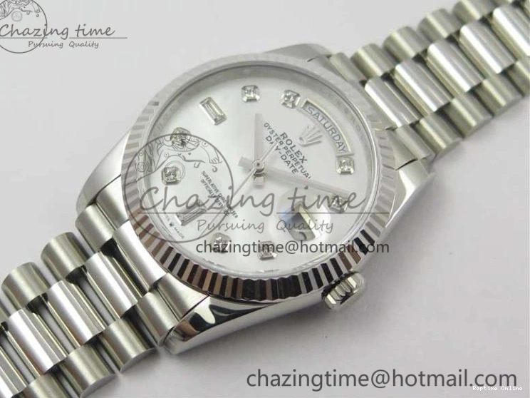 0521 Day-Date 36 SS 128239 Bp Maker Best Edition White MOP Dial Crystral Markers on President Bracelet FlexibleFit 3153